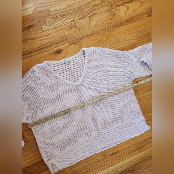 Madewell Chunky Loose Knit Sweater Vneck Size Large Cotton Pullover Pink Coastal - Picture 8 of 8